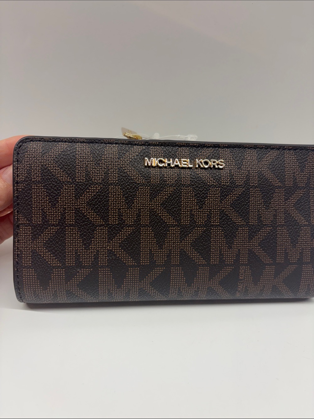 New Michael Kors Brown Logo-Print Zip Wallet Jet Set